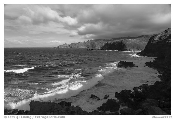Coastline near Nakalele Point. Maui, Hawaii, USA (black and white)