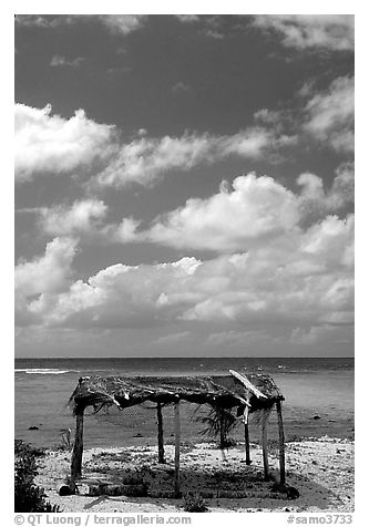 Beach fale near the Asaga Strait, Ofu Island. American Samoa