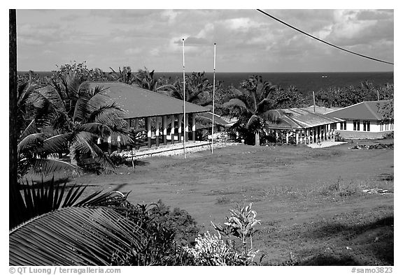 Village of Fitiuta, Tau Island. American Samoa (black and white)
