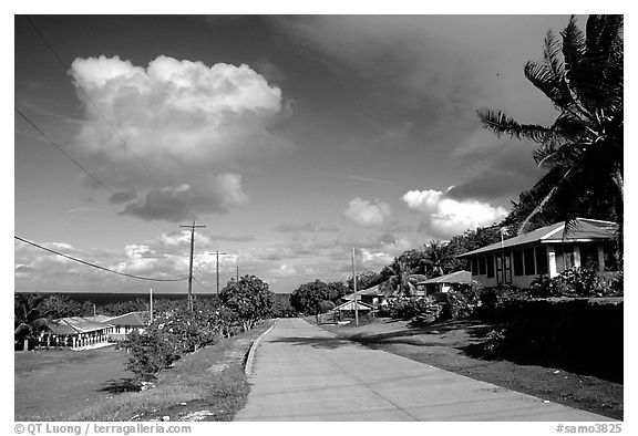 Main street of Fitiuta, Tau Island. American Samoa (black and white)
