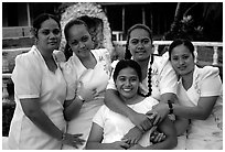 Young women dressed in white for sunday church, Pago Pago. Pago Pago, Tutuila, American Samoa (black and white)