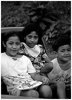 Children in a truck bed. Pago Pago, Tutuila, American Samoa (black and white)