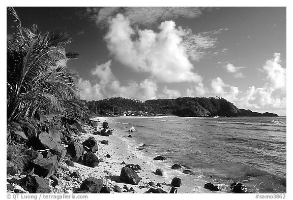 Coast and Cape Mataula. Tutuila, American Samoa (black and white)