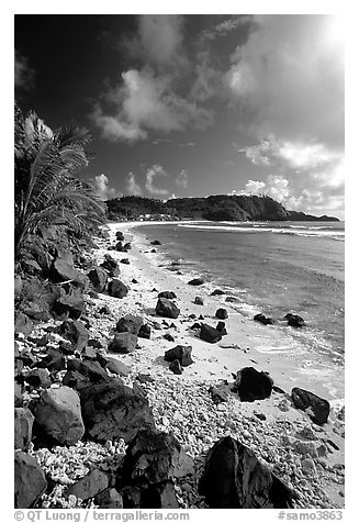 Coast and Cape Mataula. Tutuila, American Samoa (black and white)