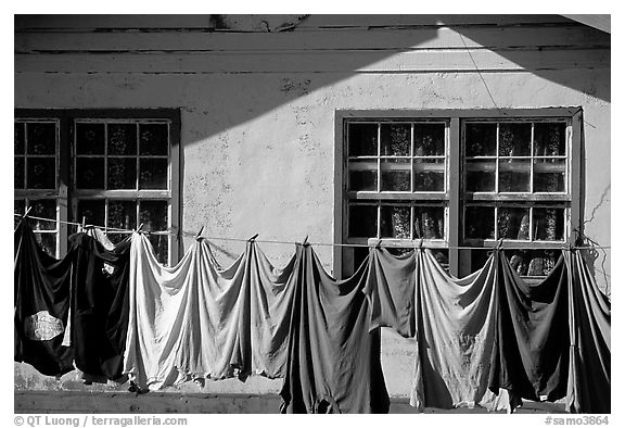 Laundry drying on clotheline in Tula. Tutuila, American Samoa