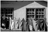 Laundry drying on clotheline in Tula. Tutuila, American Samoa (black and white)