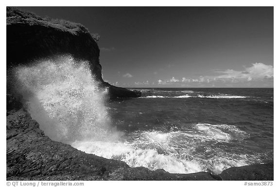 Crashing wave at Maamaa cove. Aunuu Island, American Samoa (black and white)