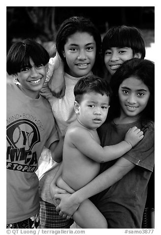 Children in Alofau. Tutuila, American Samoa (black and white)