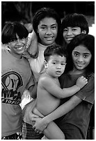 Children in Alofau. Tutuila, American Samoa (black and white)