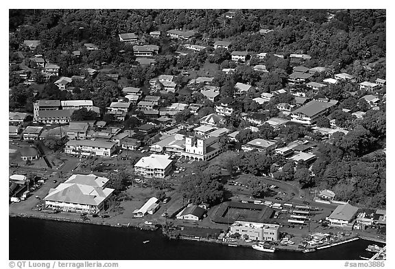 Fagatoga seen from Mount Alava. Pago Pago, Tutuila, American Samoa (black and white)