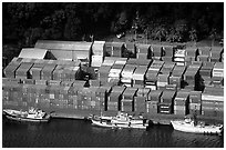 Containers in Pago Pago harbor. Pago Pago, Tutuila, American Samoa ( black and white)