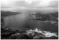 Pago Pago harbor seen from Mount Alava. Pago Pago, Tutuila, American Samoa ( black and white)