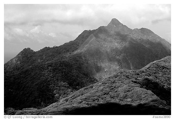 Matafao Peak. Pago Pago, Tutuila, American Samoa (black and white)