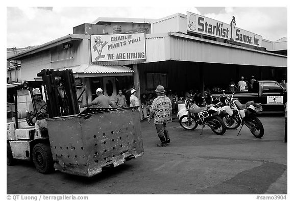 Tuna cannery. Pago Pago, Tutuila, American Samoa (black and white)