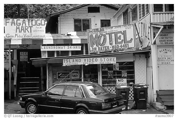 Slightly seedy area of downtown Fagatogo. Pago Pago, Tutuila, American Samoa (black and white)