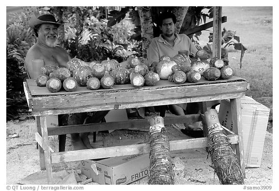 Vegetable stand in Iliili. Tutuila, American Samoa (black and white)