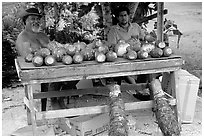 Vegetable stand in Iliili. Tutuila, American Samoa (black and white)