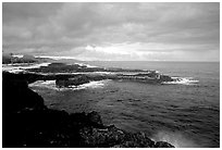 Balsalt rocks on the Vaitogi coast, site of the Shark and Turtle legend. Tutuila, American Samoa (black and white)