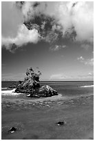 Rocky islet near Maa Kamela. Tutuila, American Samoa (black and white)