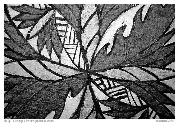 Siapo artwork. Pago Pago, Tutuila, American Samoa (black and white)
