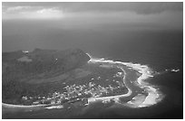 Aerial view of Aanuu island. Aunuu Island, American Samoa (black and white)