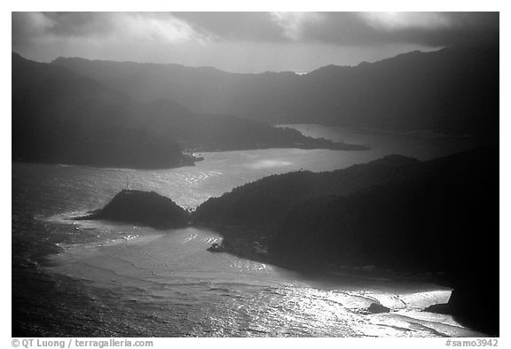 Aerial view of Pago Pago harbor. Pago Pago, Tutuila, American Samoa (black and white)