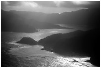 Aerial view of Pago Pago harbor. Pago Pago, Tutuila, American Samoa (black and white)