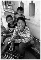 Children at Wat Phnom. Phnom Penh, Cambodia (black and white)