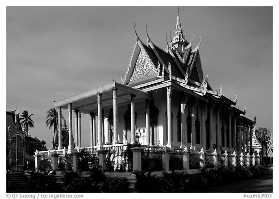 Silver Pagoda, Royal palace. Phnom Penh, Cambodia (black and white)