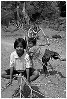Kids playing, the Bayon. Angkor, Cambodia ( black and white)