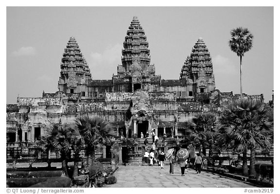 Pathway to Angkor Wat. Angkor, Cambodia (black and white)