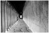 Eterior deambulatory of Angkor Wat, all covered with bas-reliefs. Angkor, Cambodia (black and white)
