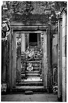 Buddhist monks in the Bayon. Angkor, Cambodia (black and white)