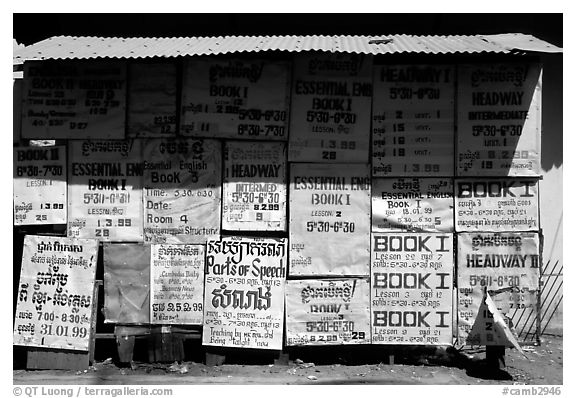 School bulletin board. Phnom Penh, Cambodia