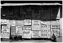 School bulletin board. Phnom Penh, Cambodia (black and white)