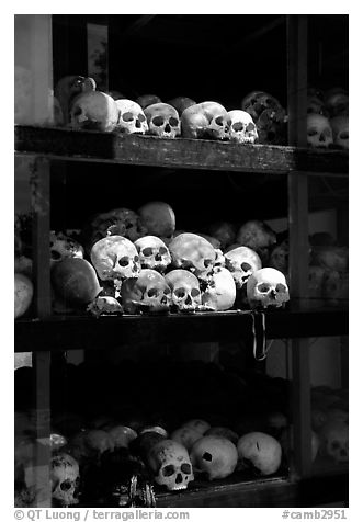 Skulls of executed prisoners, Choeng Ek Killing Fields memorial. Phnom Penh, Cambodia