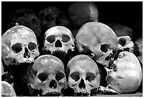 Human Skulls, Choeng Ek Killing Fields memorial. Phnom Penh, Cambodia (black and white)