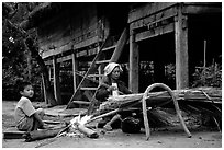 Village life. Mekong river, Laos ( black and white)