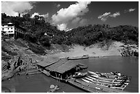 fast boats at Pakbeng. Mekong river, Laos (black and white)