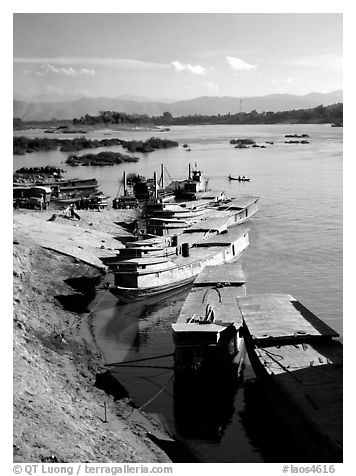 Slow passenger boats in Huay Xai. Mekong river, Laos