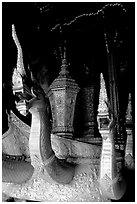 Funeral vehicle at Wat Xieng Thong. Luang Prabang, Laos (black and white)