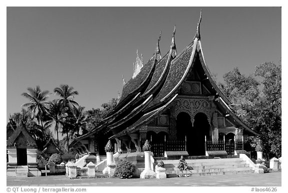 Front of the Sim of Wat Xieng Thong. Luang Prabang, Laos (black and white)