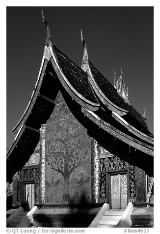 Rear of the Sim of Wat Xieng Thong with mosaic of the tree of life. Luang Prabang, Laos