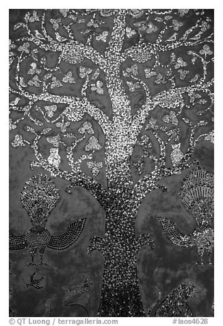 Mosaic of the tree of life on the Sim of Wat Xieng Thong. Luang Prabang, Laos