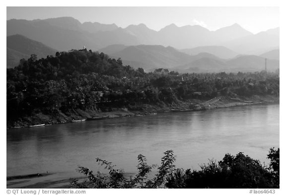 The town accross the Mekong river. Luang Prabang, Laos (black and white)