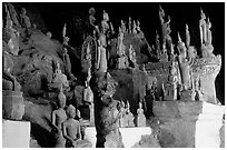 Buddha statues, Tham Ting cave, Pak Ou. Laos (black and white)