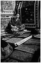 Young woman sells crafts on market. Luang Prabang, Laos ( black and white)