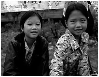 Two young girls at the market. Luang Prabang, Laos ( black and white)