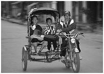 Motorized rickshaw, typical of this area. Luang Prabang, Laos (black and white)