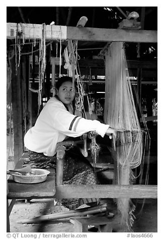 Traditional weaving in Ban Phanom village. Luang Prabang, Laos (black and white)